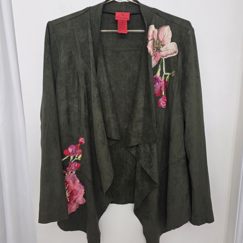 V Cristina Dark Green Floral Embroidered Jacket